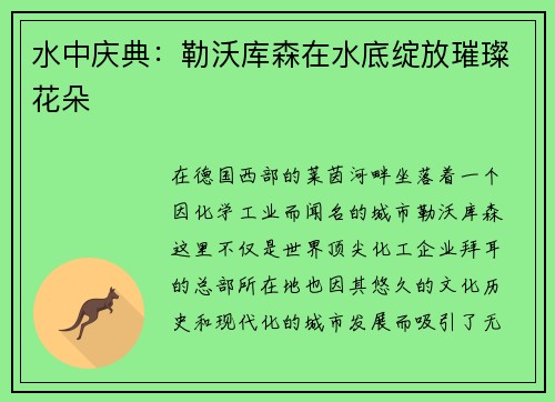 水中庆典：勒沃库森在水底绽放璀璨花朵